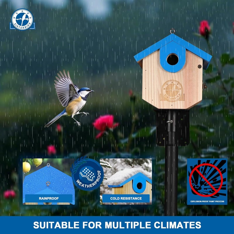 SISTERBIRD Wren Bird Houses for Outside Cedar Hanging Birdhouses for Outdoors 1-1/8" Entrance Hole Bird Houses for Outside Clearance Wooden Nesting Box Chickadee Predator Guard, Blue - Image 5